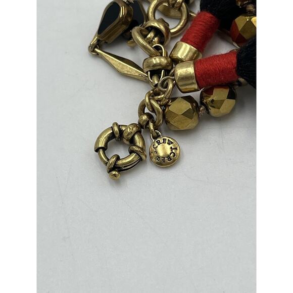 J. Crew Gold Tone Bronze Triple Strand Bracelet Dangles Black Red Tassel - Picture 3 of 11